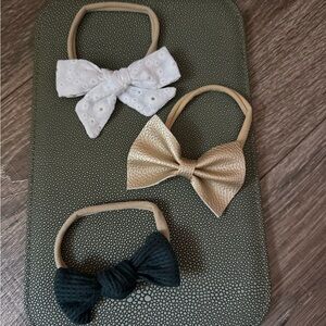 Elegant Kids Bow Hair Ties Set - White, Gold, Black